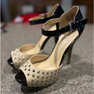 Sassy Patent Leather Heels with Silver Accents